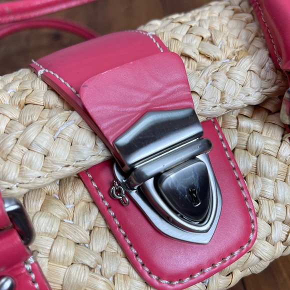 Ann Taylor corn husk basket purse tan and pink - Picture 3 of 10